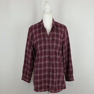 Royal Robbins Women's Medium Purple Plaid Wool Blend Long Sleeve Button Up Shirt